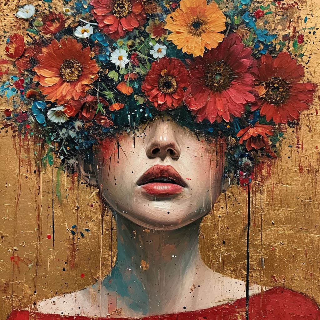 Bloomed Silence in Gold Canvas Wall Art