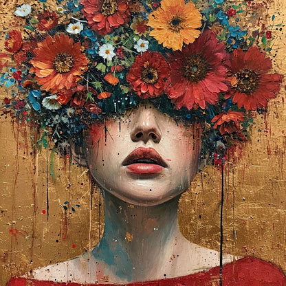 Bloomed Silence in Gold Canvas Wall Art