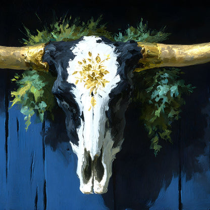 Golden Longhorn Skull Rustic Canvas Wall Art
