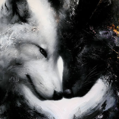 Dual Wolf Spirit Embrace Canvas Wall Art