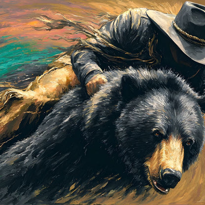 Cowboy Charge On Midnight Bear Canvas Wall Art