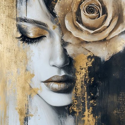 Golden Rose Reverie Portrait Canvas Wall Art