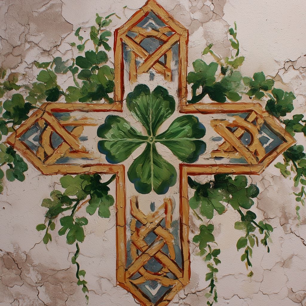 Celtic Cross Clover Wreath Canvas Wall Art
