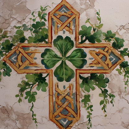 Celtic Cross Clover Wreath Canvas Wall Art