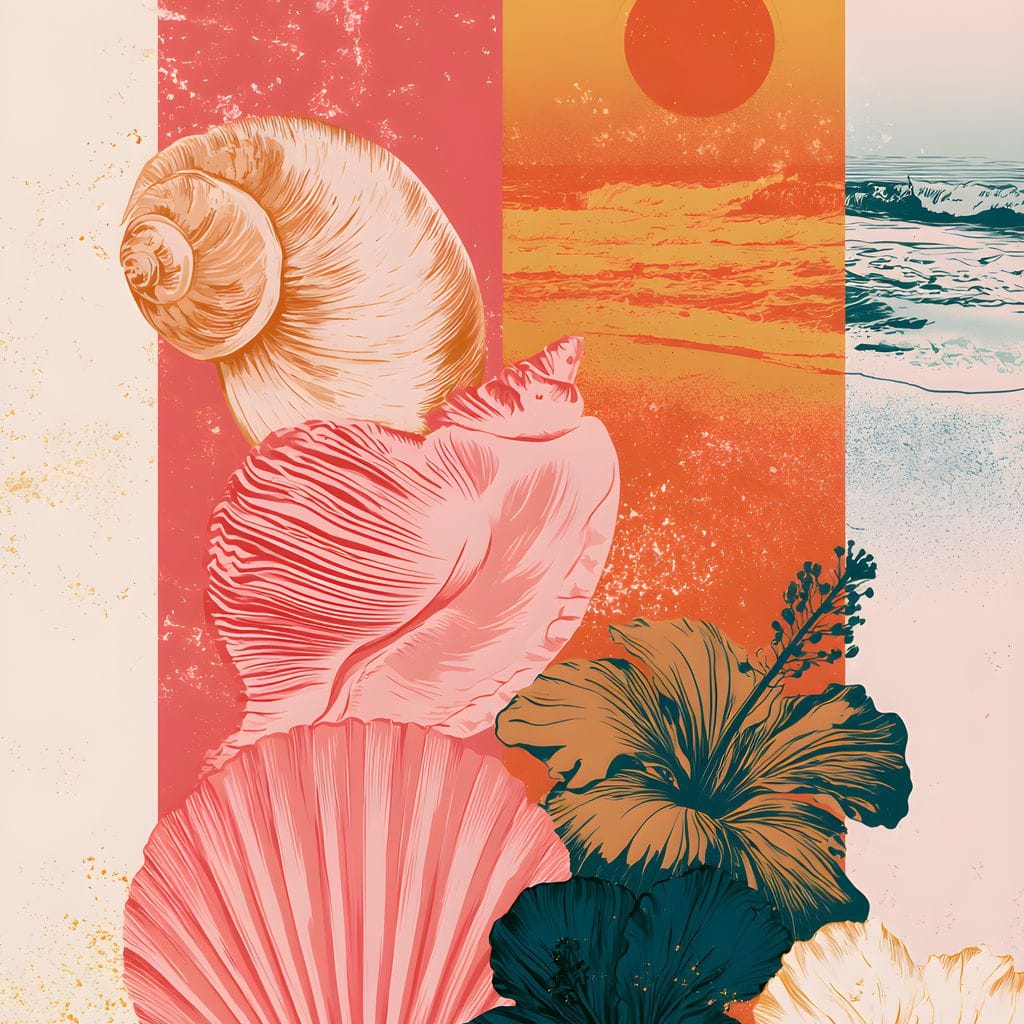 Tidal Shore And Floral Shell Canvas Wall Art