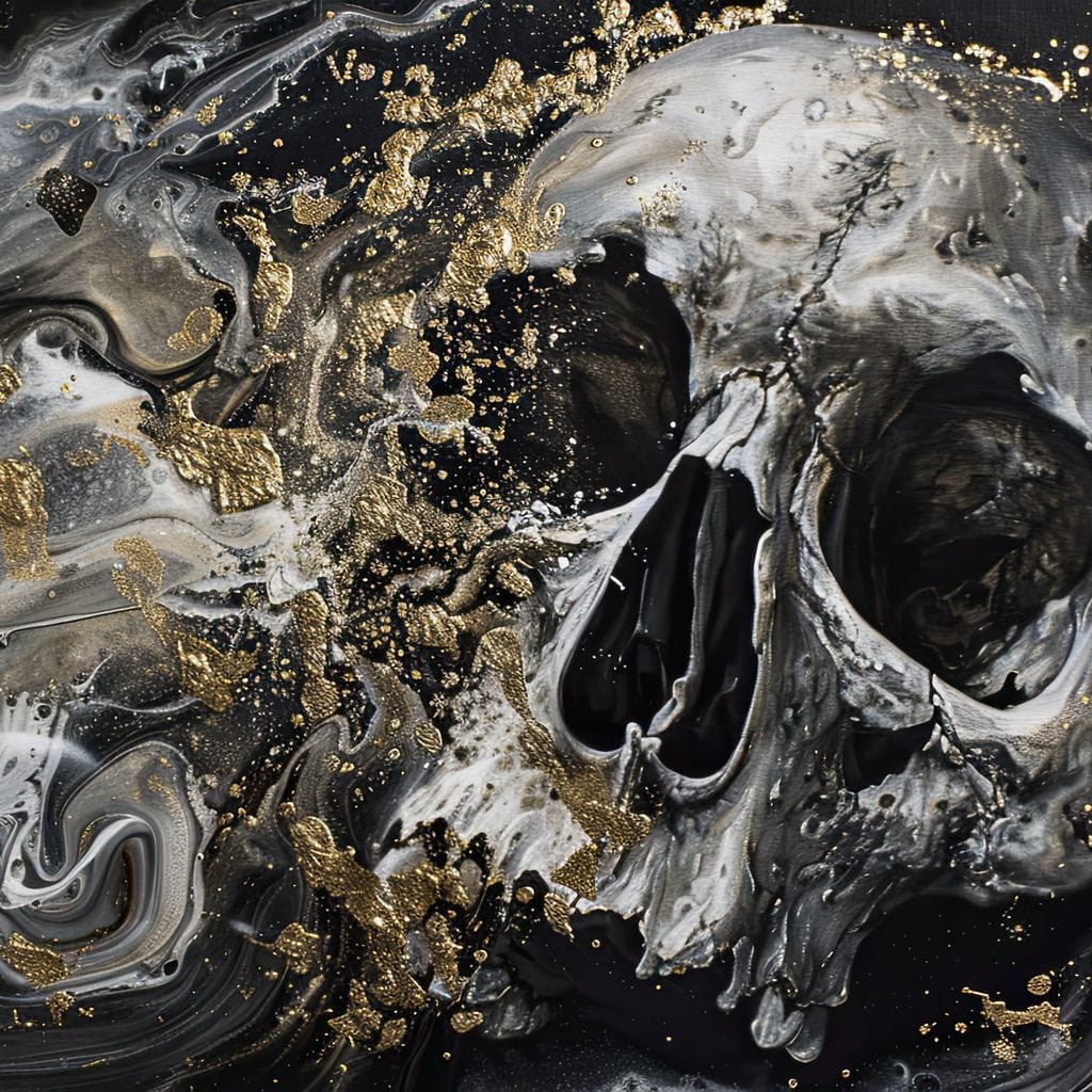 Golden Skull in Galaxy Storm Canvas Wall Art
