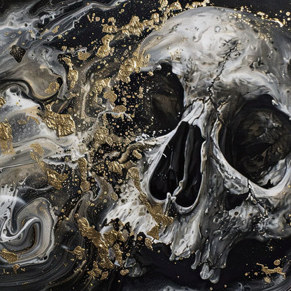 Golden Skull in Galaxy Storm Canvas Wall Art