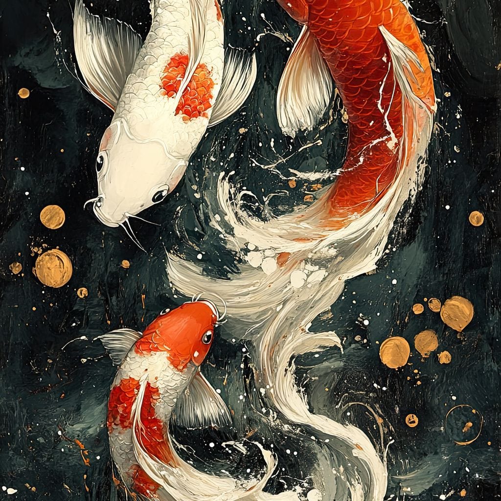 Koi Dance Under Golden Moon Canvas Wall Art