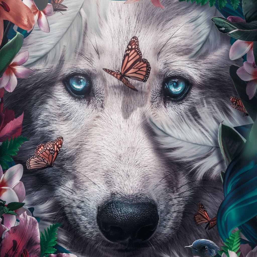 Floral Wolf Canvas Wall Art