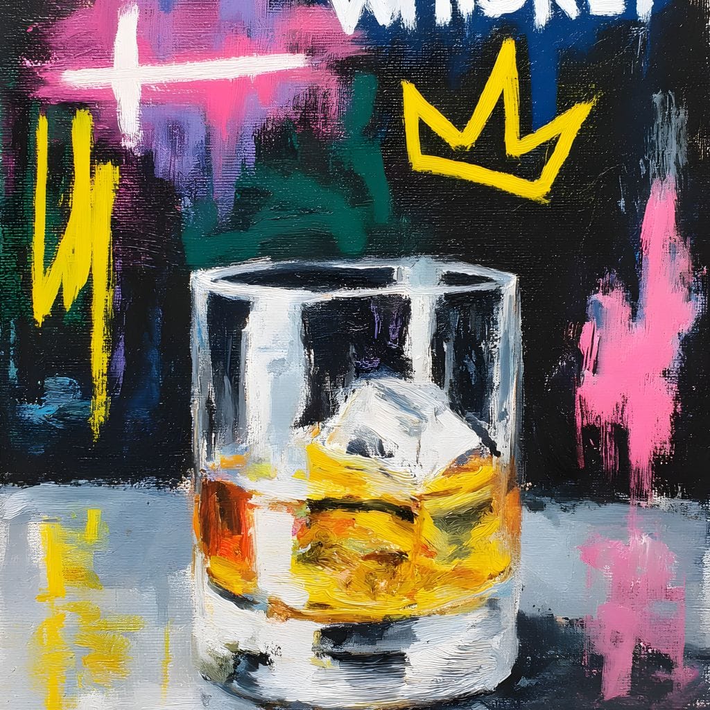 Whiskey Crown Rocks Glass Neon Canvas Wall Art
