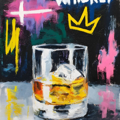 Whiskey Crown Rocks Glass Neon Canvas Wall Art