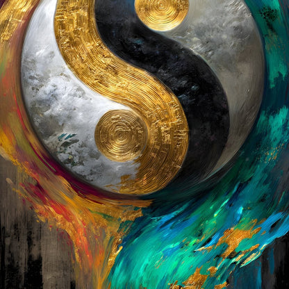 Cosmic Balance Golden Flux Canvas Wall Art