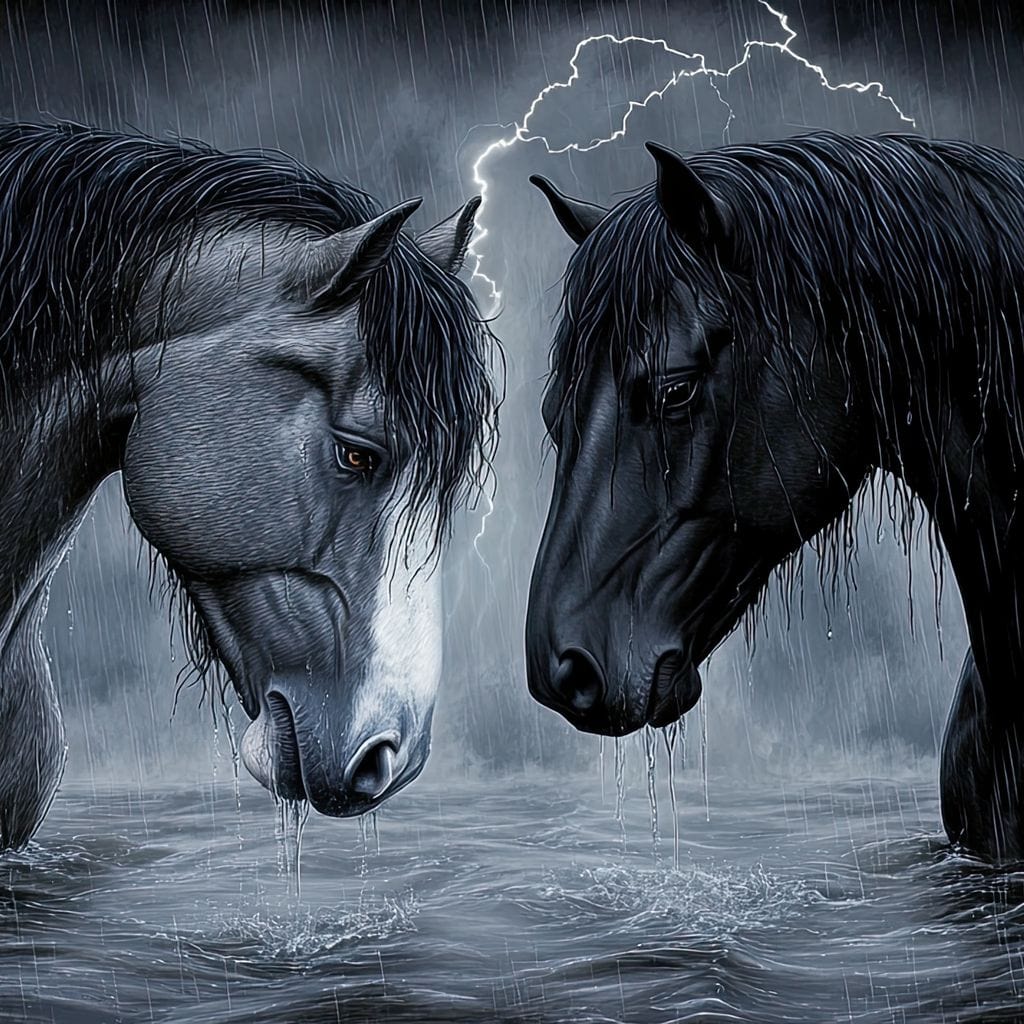 Dark Horses in the Storm Canvas Wall Art