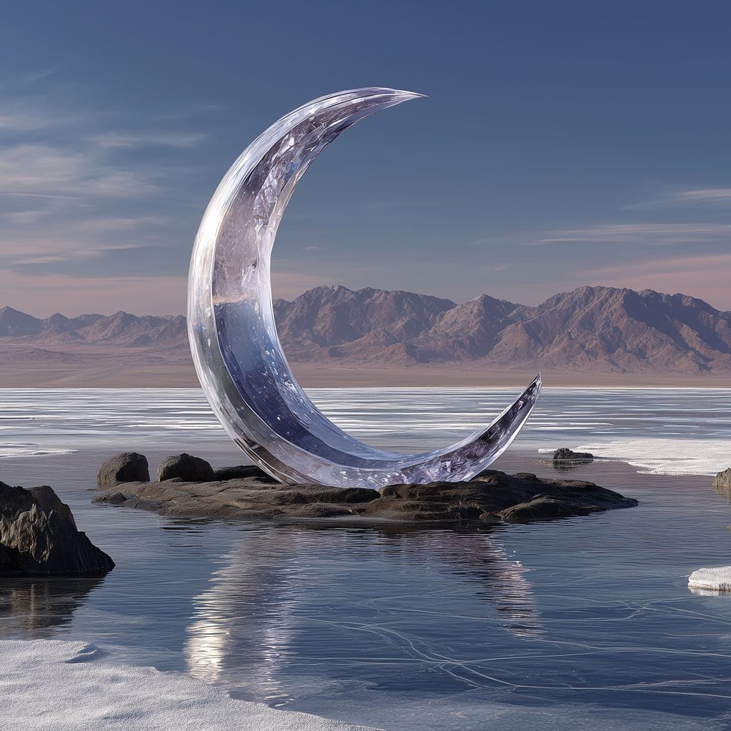 Silver Crescent Over Salt Flats Canvas Wall Art