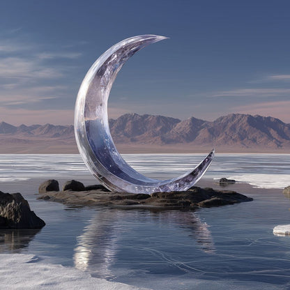 Silver Crescent Over Salt Flats Canvas Wall Art