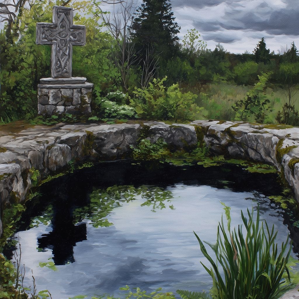 Celtic Cross Garden Pond Sky Canvas Wall Art