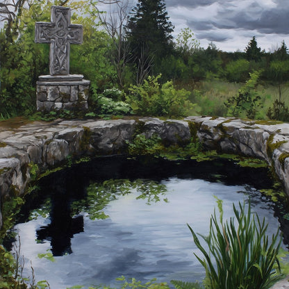 Celtic Cross Garden Pond Sky Canvas Wall Art