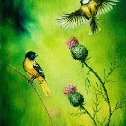 Emerald Songbirds Canvas Wall Art