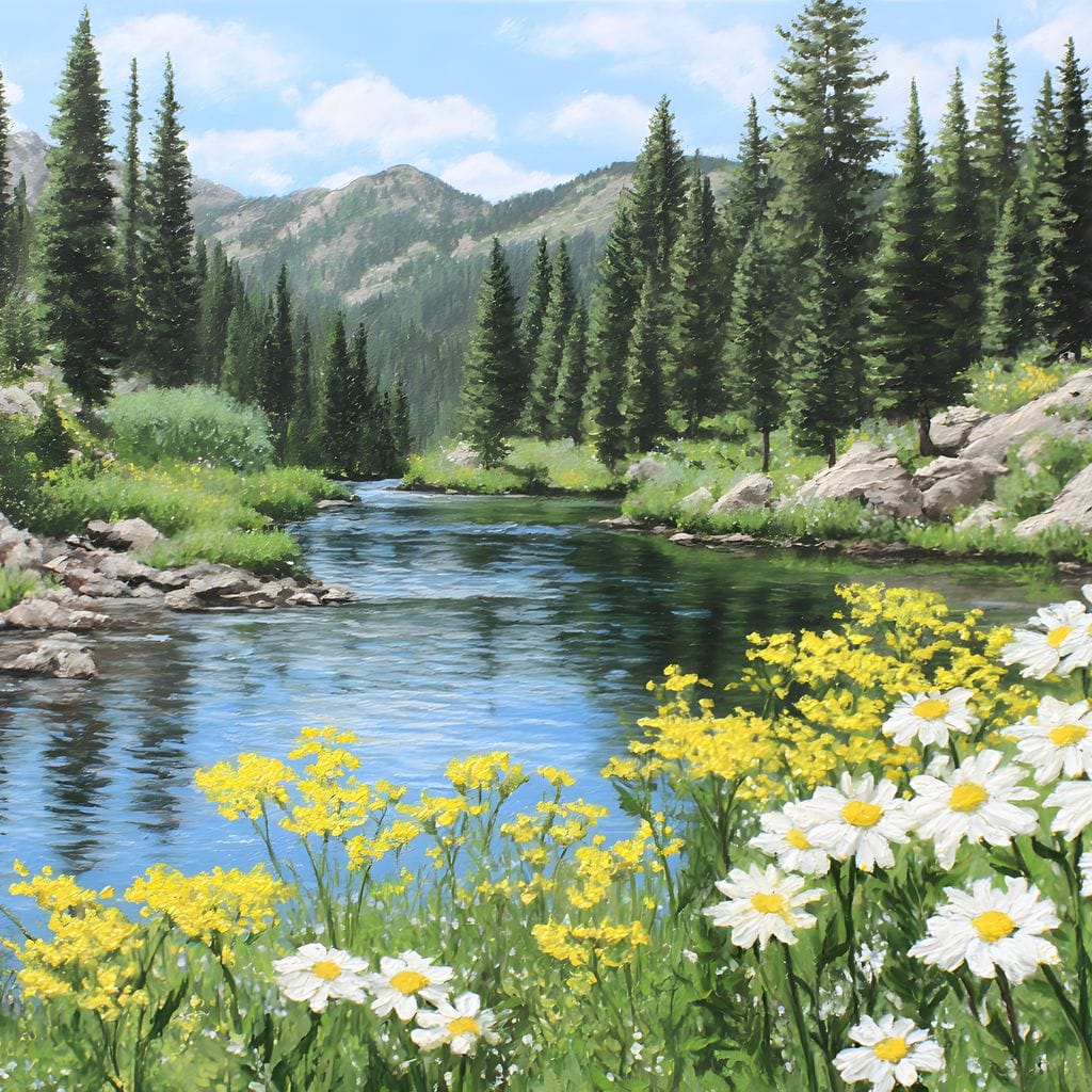 Alpine River Wildflower Glow Canvas Wall Art