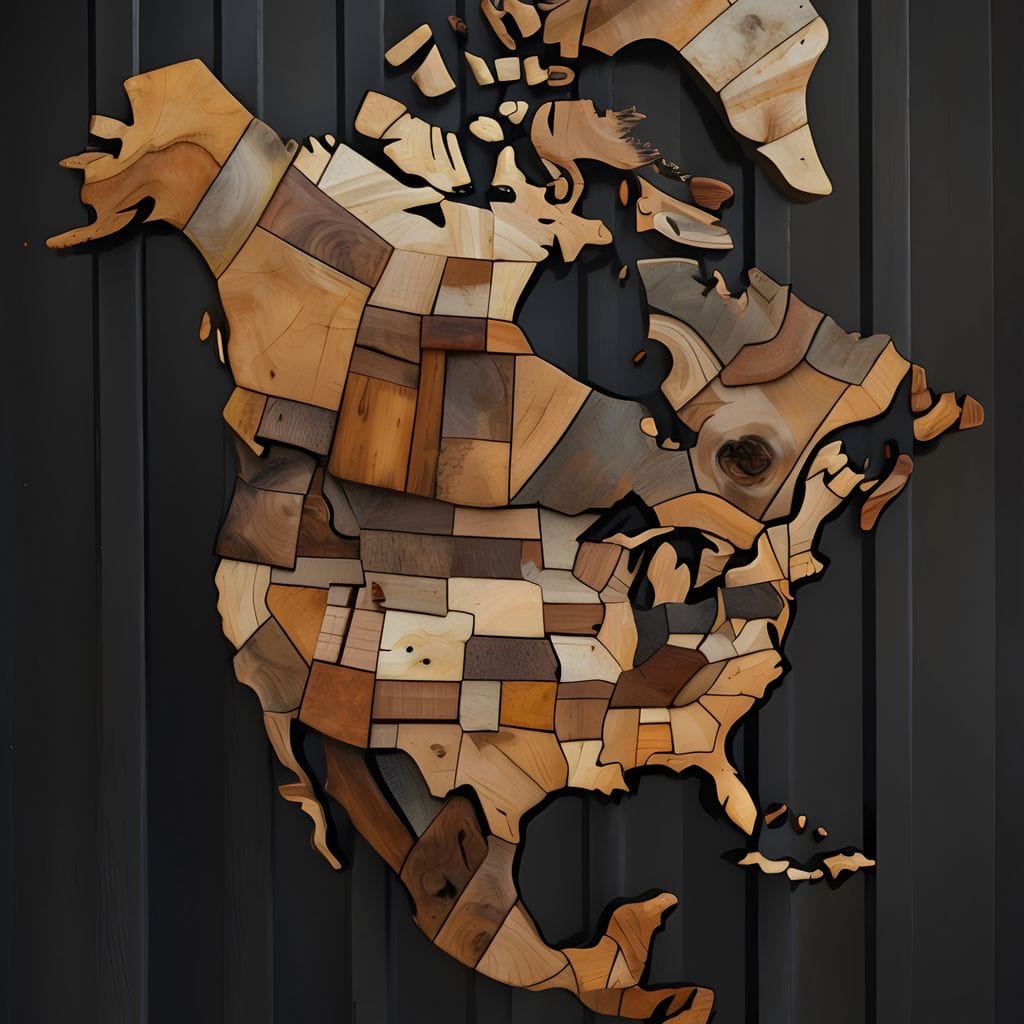 North America & Canada Wooden Art Canvas Wall Art