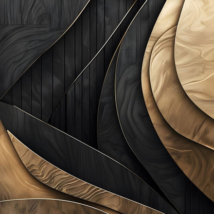 Grey and Gold Wooden Waves 004 Canvas Wall Art
