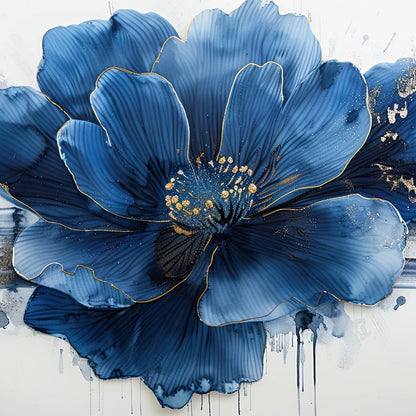 Sapphire Petals with Gold Dew Canvas Wall Art