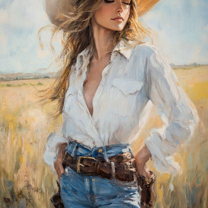 Cowgirl's Sunlit Respite Canvas Wall Art
