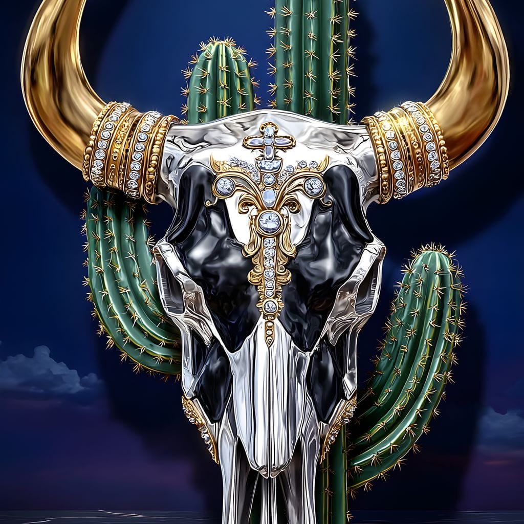 Golden Bull Skull Desert Luxe Canvas Wall Art