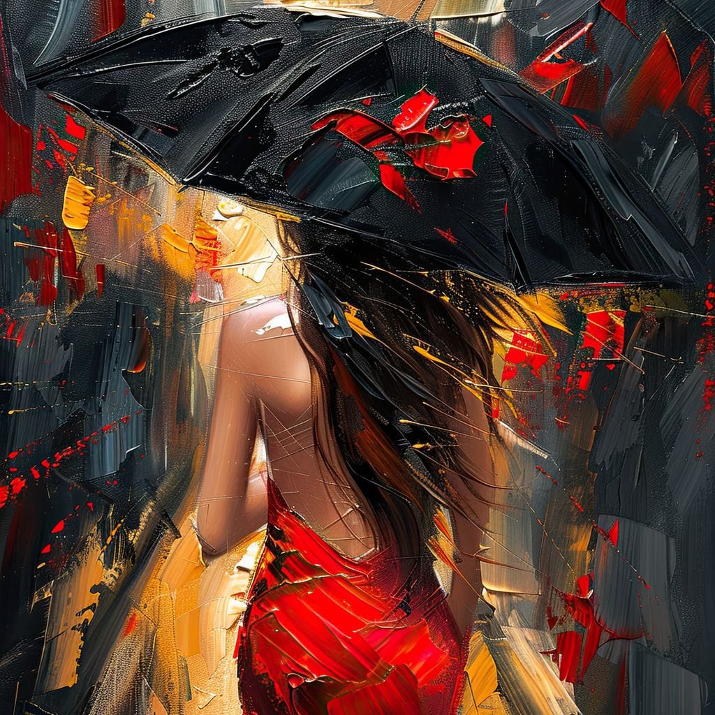 Rainy Stroll in Bold Brushwork Canvas Wall Art