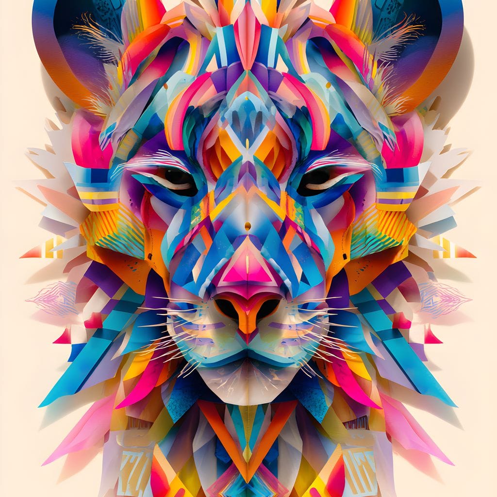 Vivid Geometric Lion Majesty Canvas Wall Art