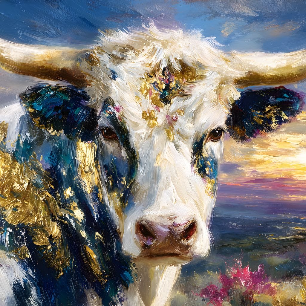 Golden Highland Cow Sunset Canvas Wall Art