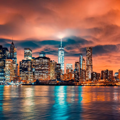 Red Clouds Over New York City Canvas Wall Art