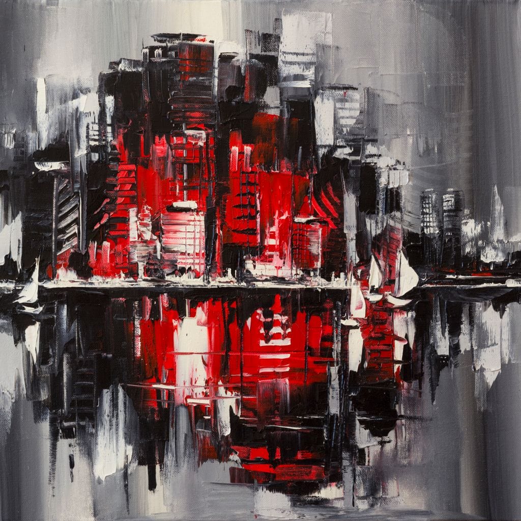 Red Black & Grey Skyline Canvas Wall Art