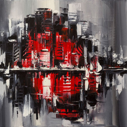Red Black & Grey Skyline Canvas Wall Art