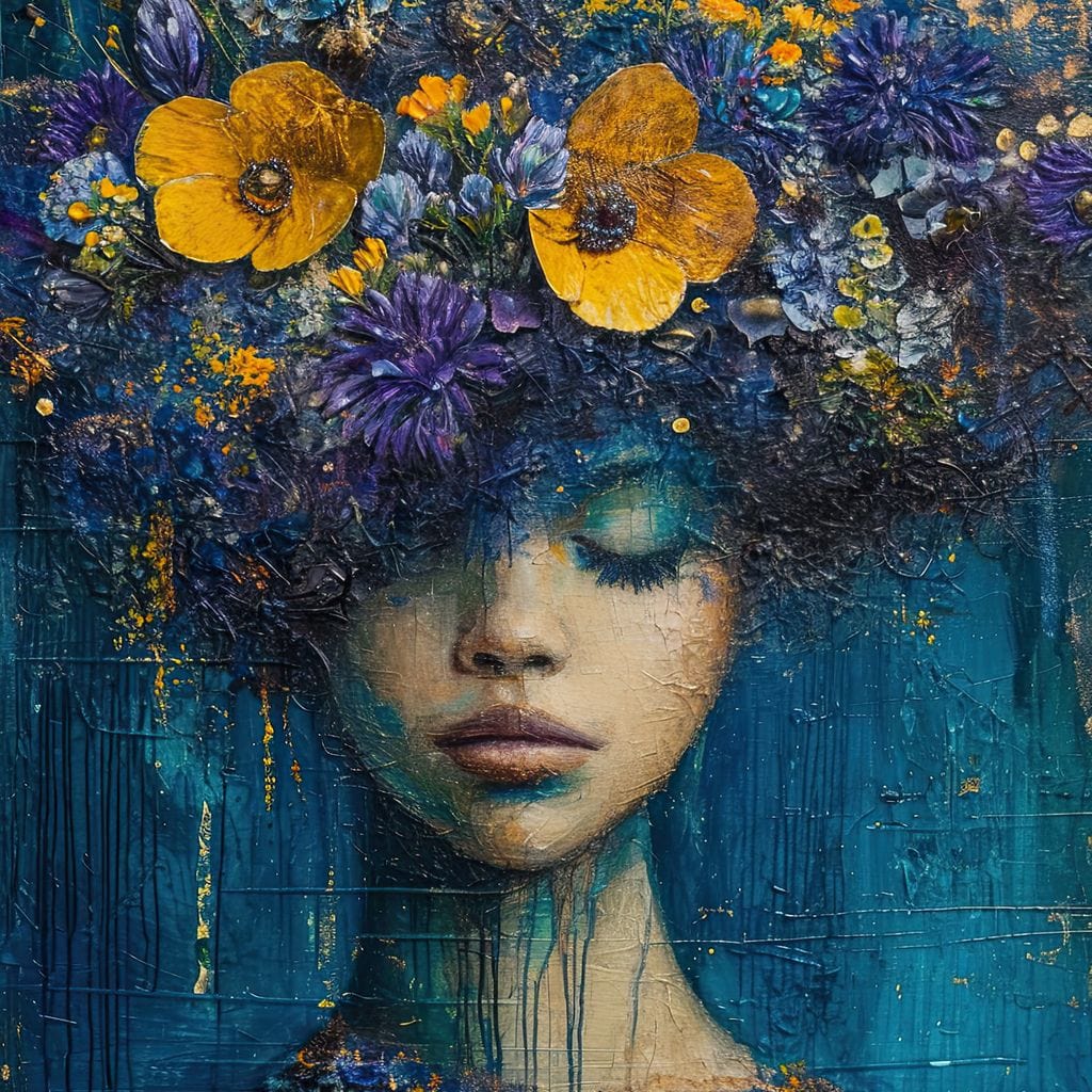 Floral Dreams in Indigo Depths Canvas Wall Art
