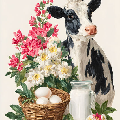 Farmhouse Cow Milk And Blooms Canvas Wall Art