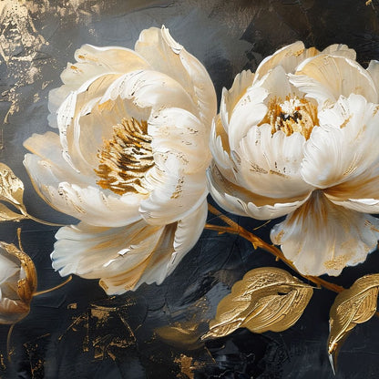Golden Petals on Midnight Canvas Wall Art