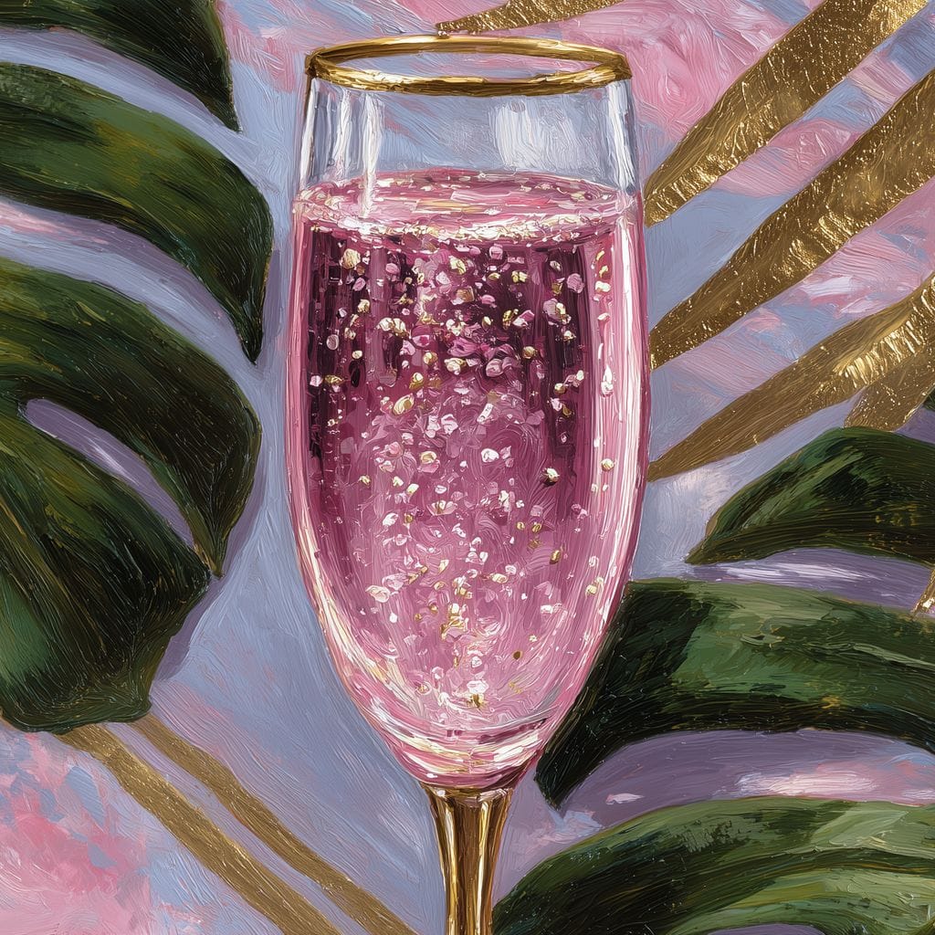 Pink Fizz Gold Palm Soiree Canvas Wall Art