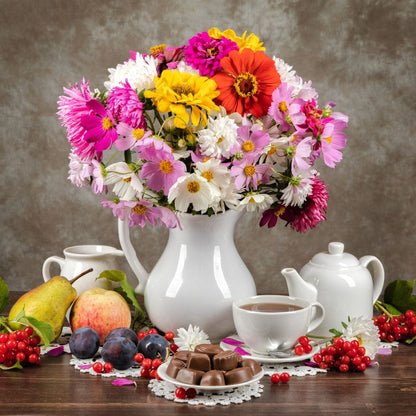 Flowers, Fruits, Chocolate & Coffee Canvas Wall Art