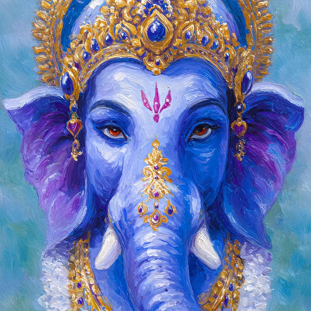 Royal Blue Ganesha Divine Blessing Canvas Wall Art