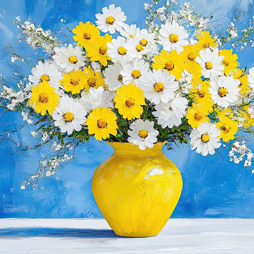 White & Yellow Flowers Canvas Wall Art