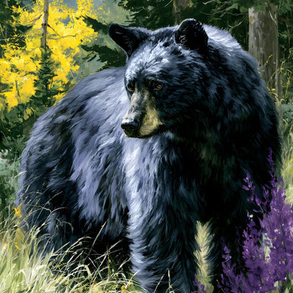 Solitary Forest Black Bear Rises Canvas Wall Art