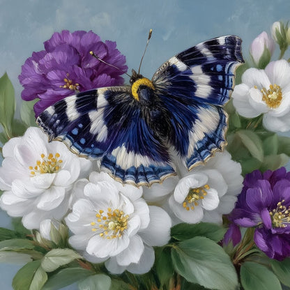 Blue Butterfly Garden Blossom Canvas Wall Art