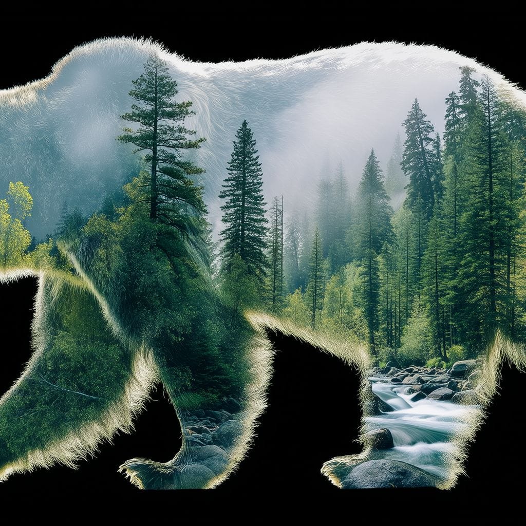 Forest Bear River Silhouette Canvas Wall Art