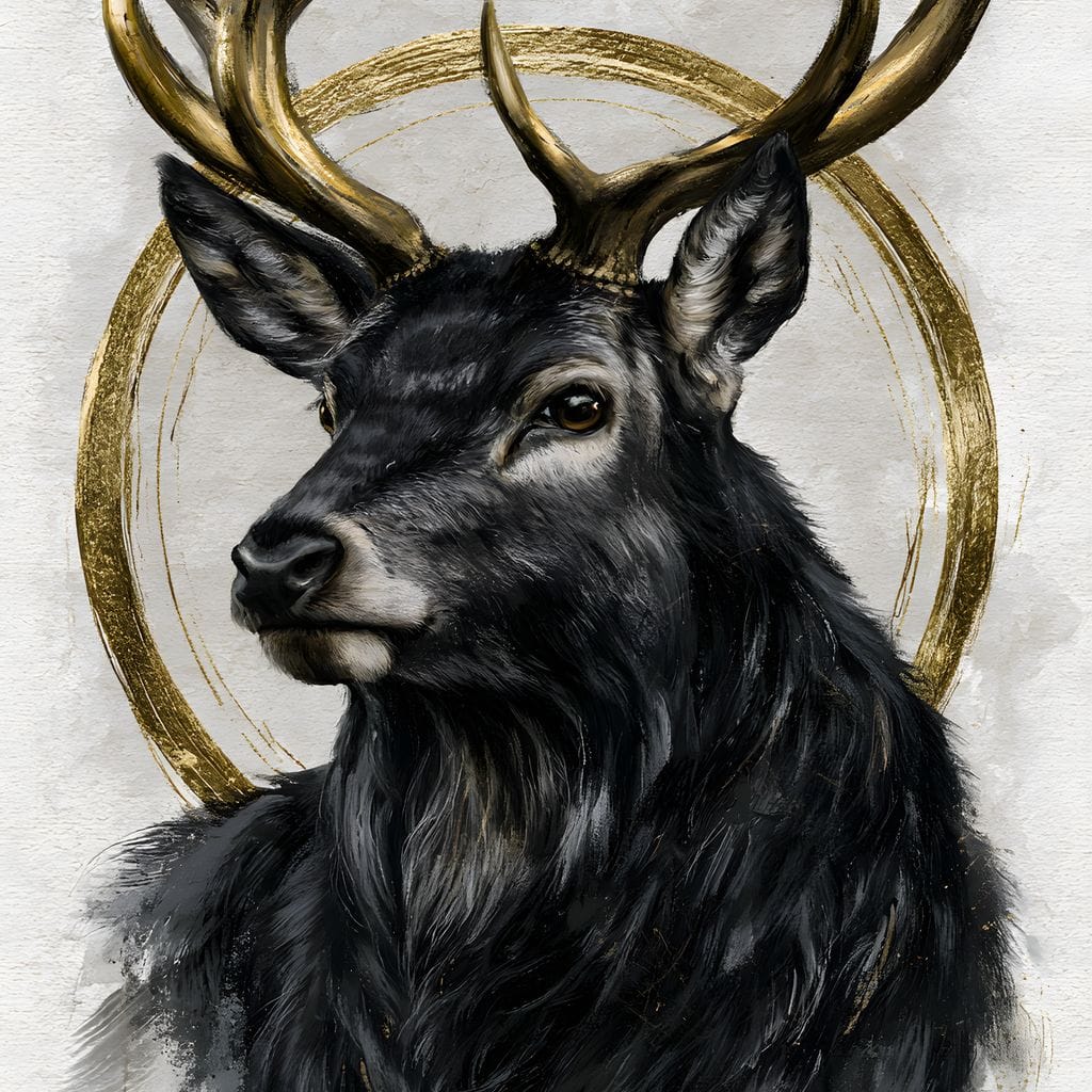 Stag of the Gilded Halo Canvas Wall Art