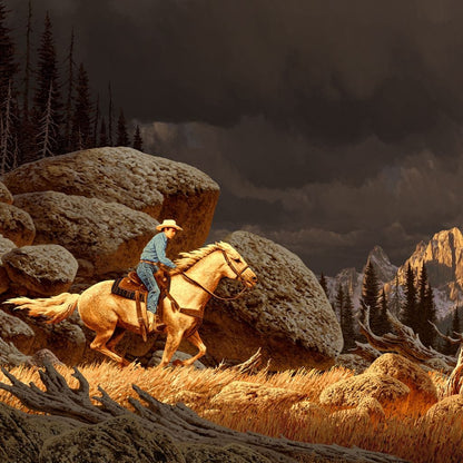 Cowboy In The Rockies Canvas Wall Art