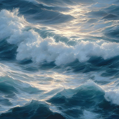 Sunlit Ocean Cresting Waves Canvas Wall Art