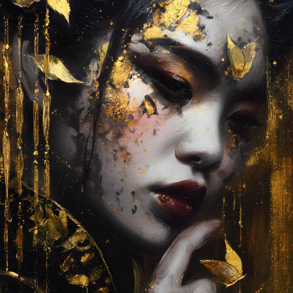 Golden Petal Muse Portrait Canvas Wall Art
