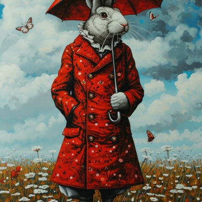 The Rabbit and the Red Umbrella Canvas Wall Art