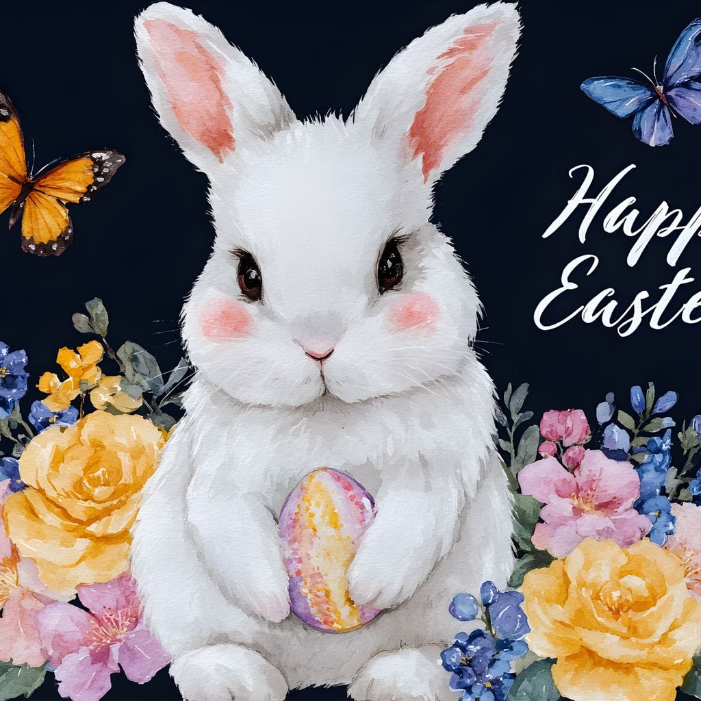 Happy Easter Bunny Watercolor Canvas Wall Art